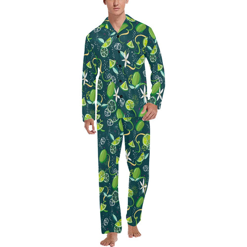 Lime ice flower pattern Men's Long Pajama Set
