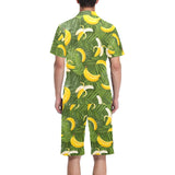 Banana Palm Leaves pattern Men's V-Neck Short Pajama Set