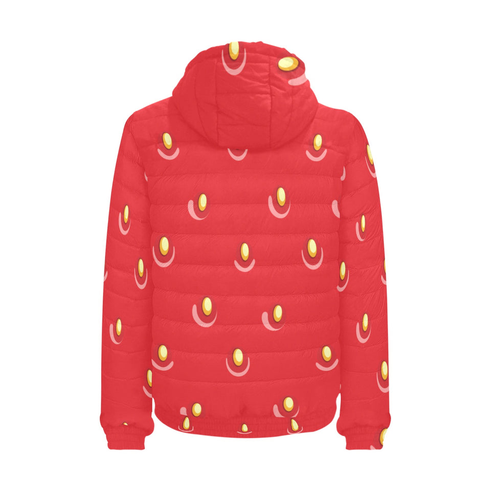 strawberry texture skin pattern Men's Padded Hooded Jacket