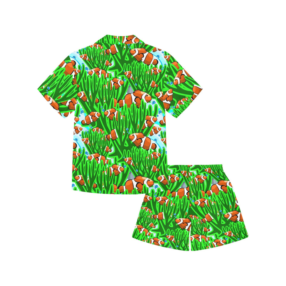 Clown Fish Pattern Print Design 01 Kids' Boys' Girls' V-Neck Short Pajama Set