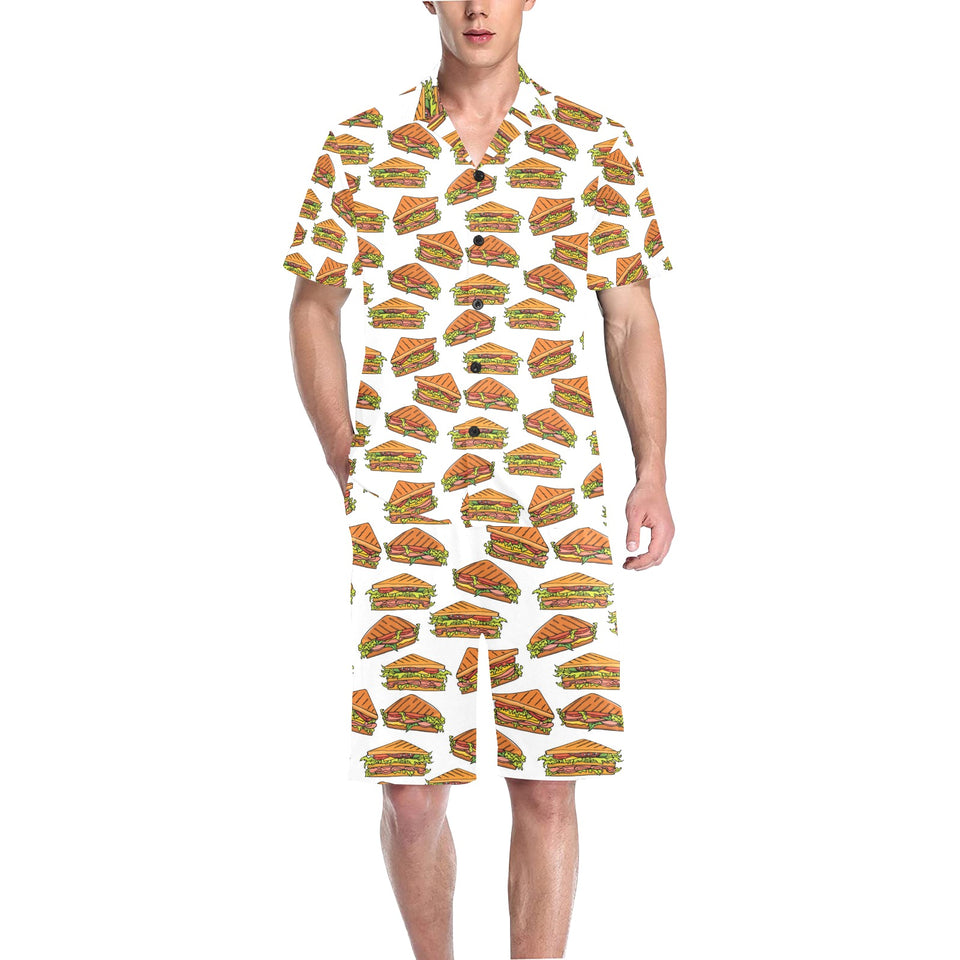 Sandwich Pattern Print Design 02 Men's V-Neck Short Pajama Set