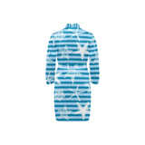 Starfish blue blackground Men's Long Sleeve Belted Night Robe