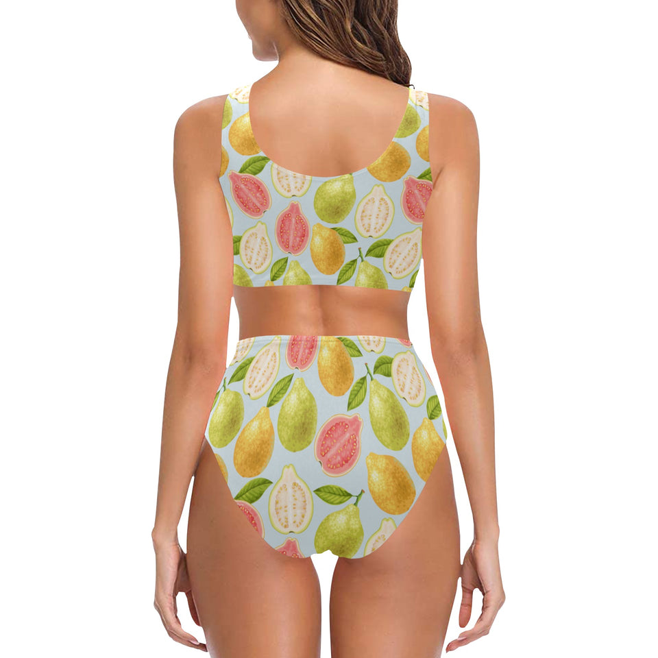 Guava design pattern Chest Bowknot High Waisted Bikini Swimsuit