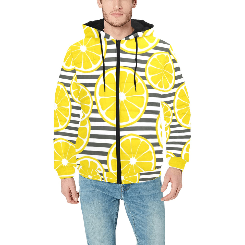 slice of lemon design pattern Men's Padded Hooded Jacket