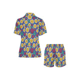 Passion fruit blue background Women's V-Neck Short Pajama Set