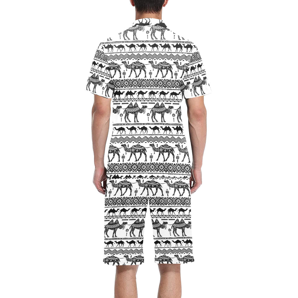 Camel polynesian tribal pattern Men's V-Neck Short Pajama Set