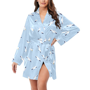 Seagull Pattern Print Design 02 Women's Long Sleeve Belted Night Robe