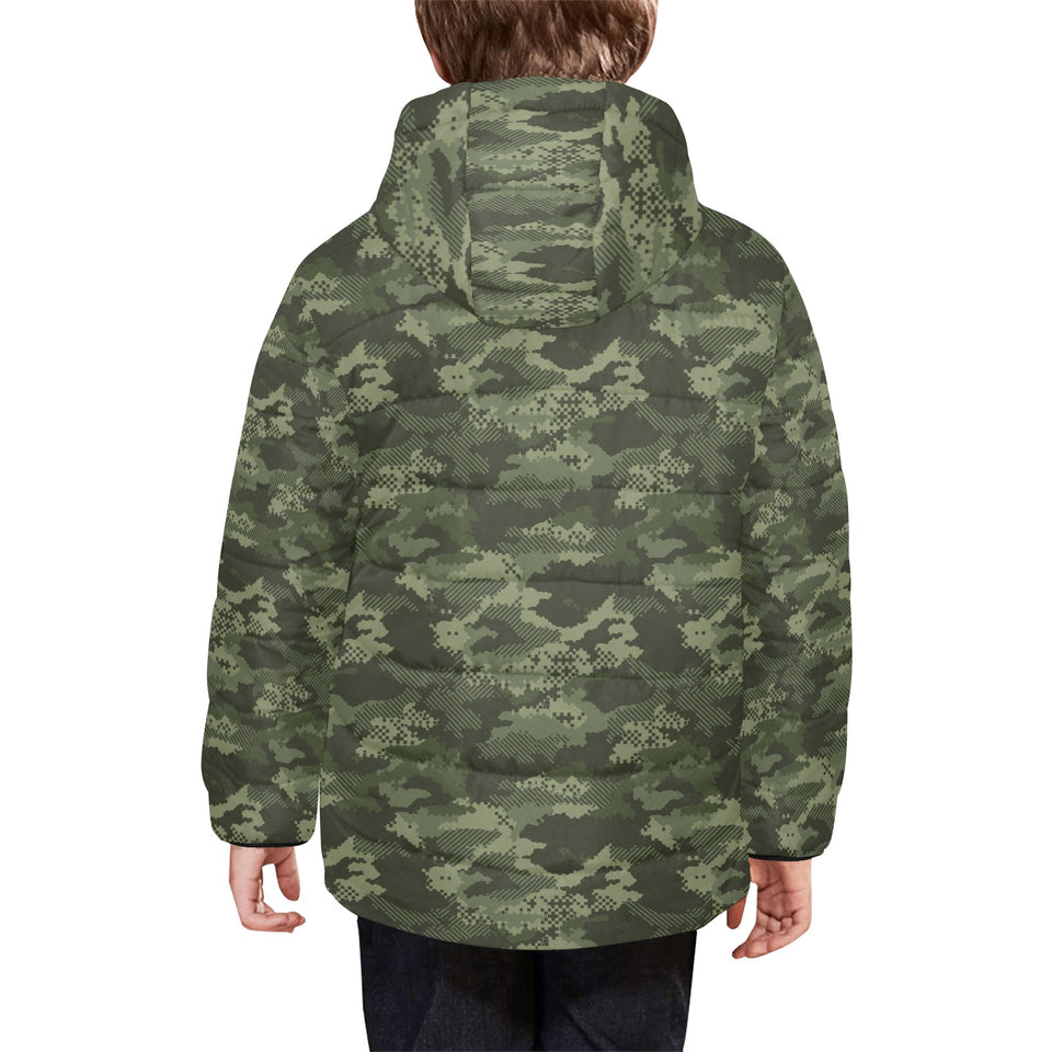 Digital Green camouflage pattern Kids' Boys' Girls' Padded Hooded Jacket