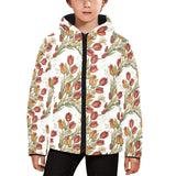 Red tulips and daffodils pattern Kids' Boys' Girls' Padded Hooded Jacket