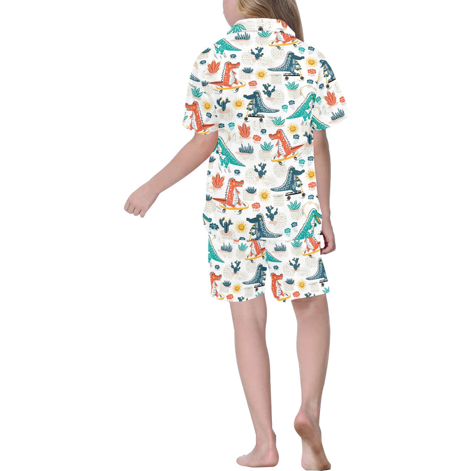 Cute Crocodile Pattern Kids' Boys' Girls' V-Neck Short Pajama Set
