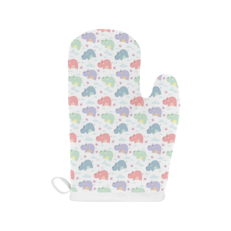 Hippopotamus Pattern Print Design 03 Heat Resistant Oven Mitts