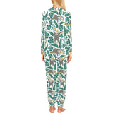 Cute sloths tropical palm leaves white background Women's All Over Print Pajama Set