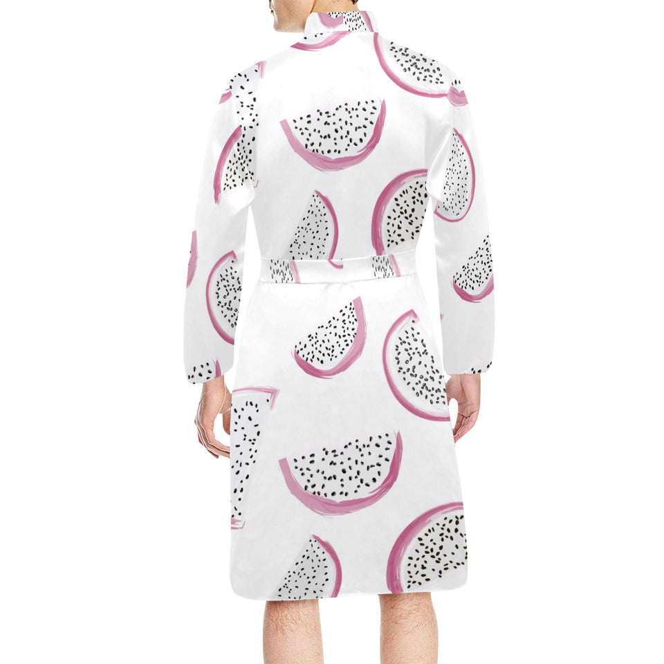 dragon fruit pattern Men's Long Sleeve Belted Night Robe