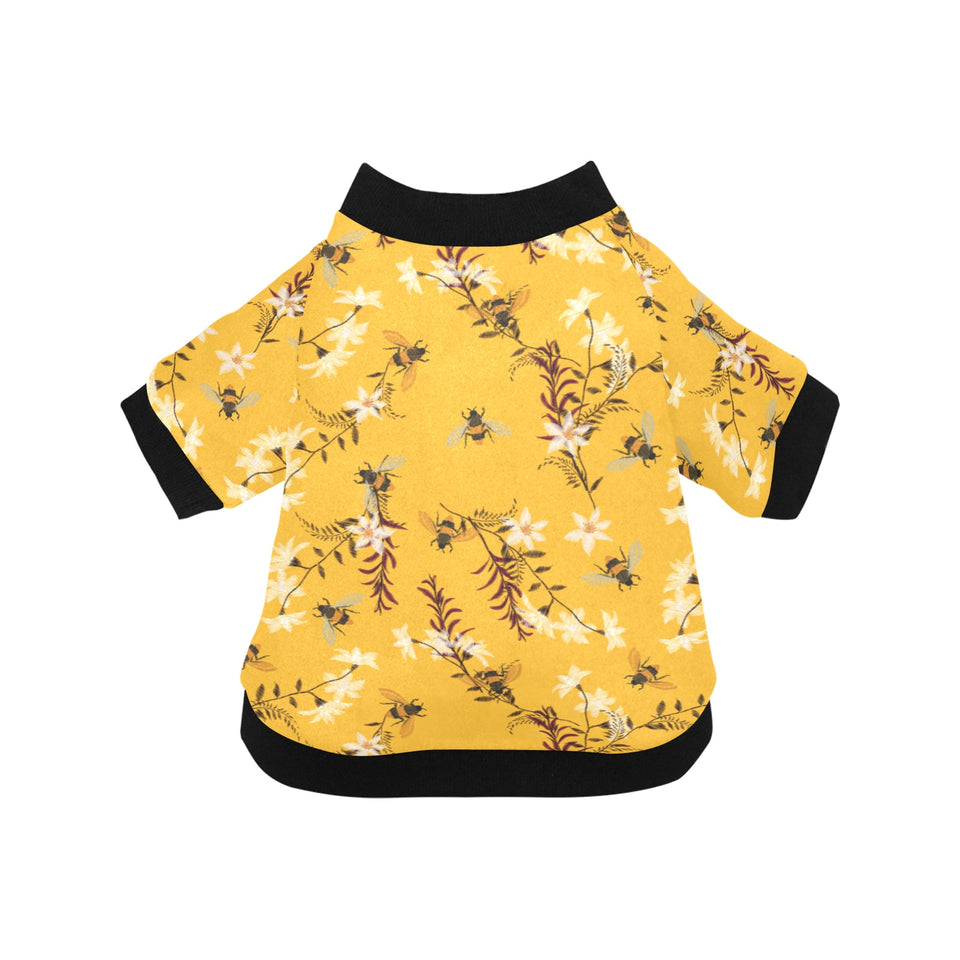 Bee flower pattern All Over Print Pet Dog Round Neck Fuzzy Shirt