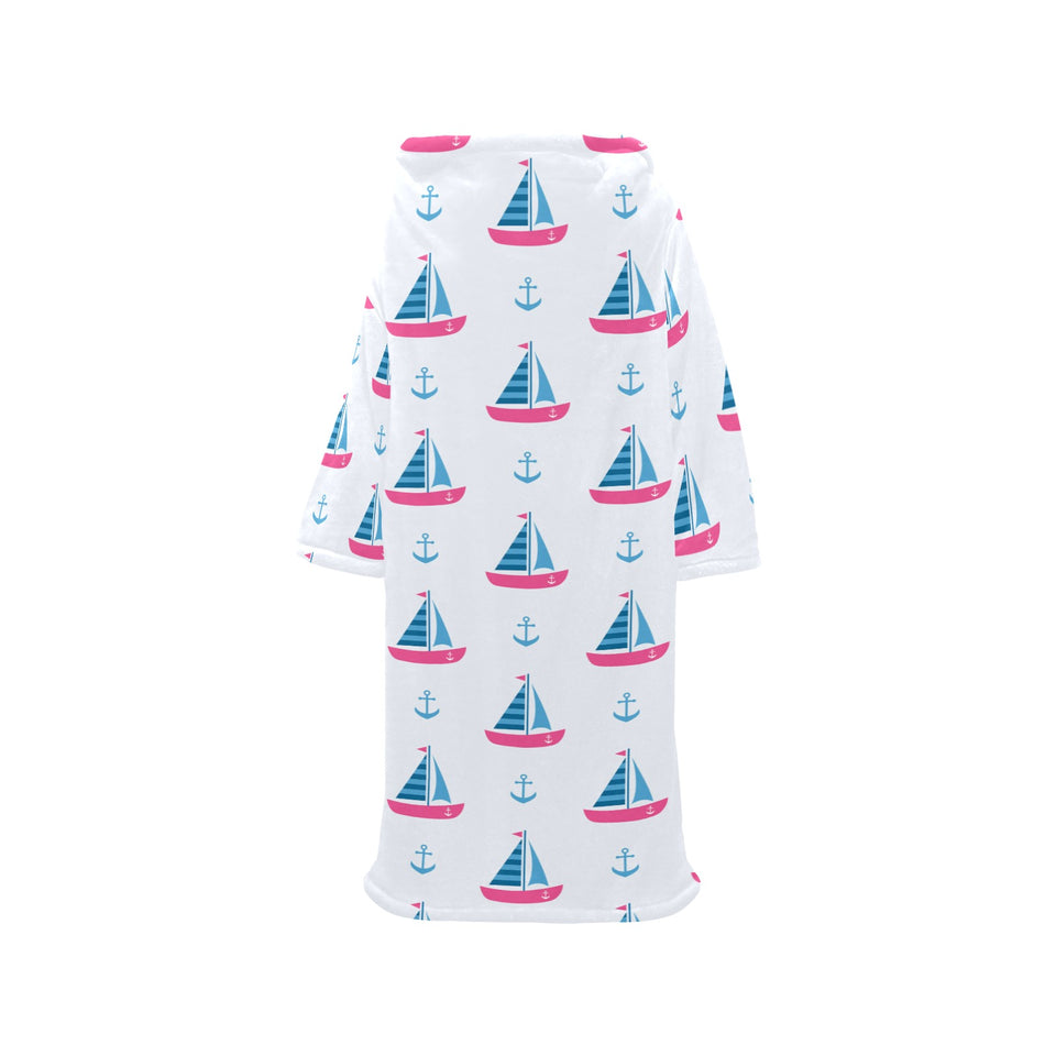 Sailboat anchor pattern Blanket Robe with Sleeves