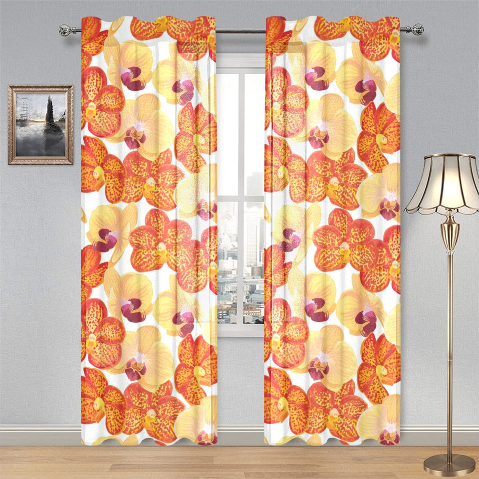 Orange yellow orchid flower pattern background Gauze Curtain
