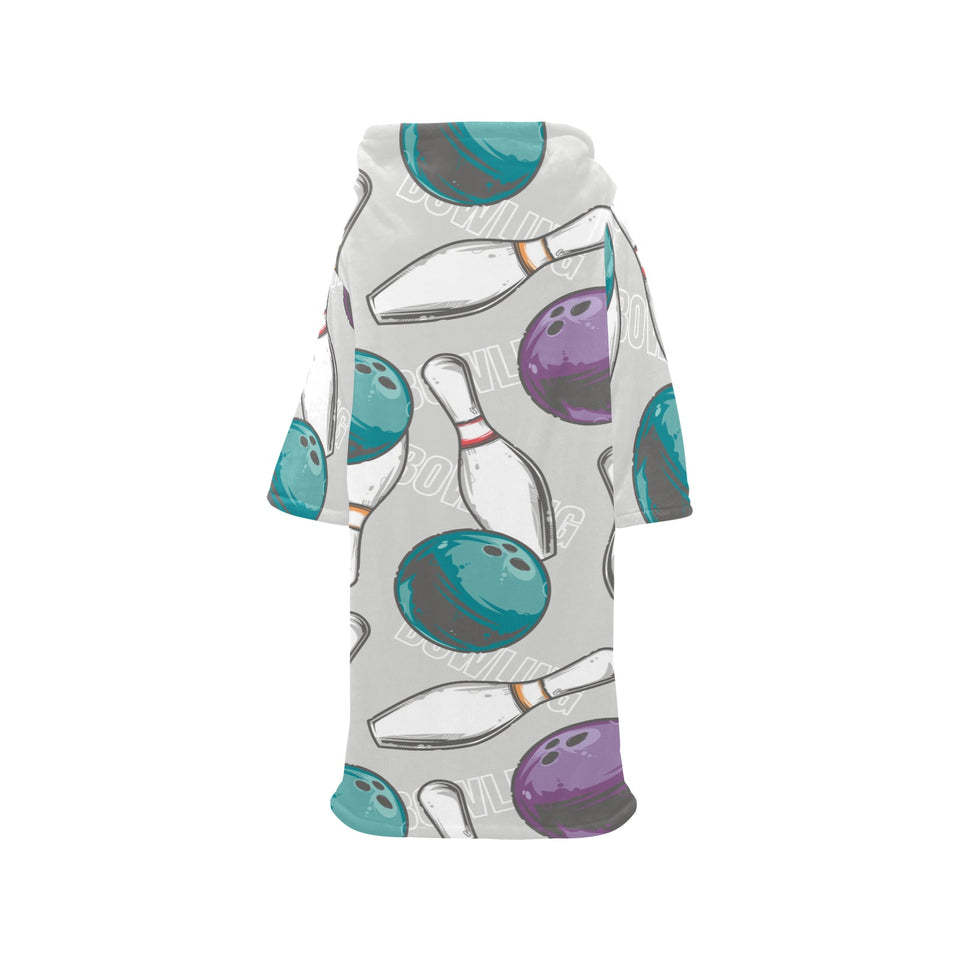 Bowling ball and pin gray background Blanket Robe with Sleeves