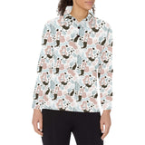 cute mermaid pattern Women's Long Sleeve Polo Shirt