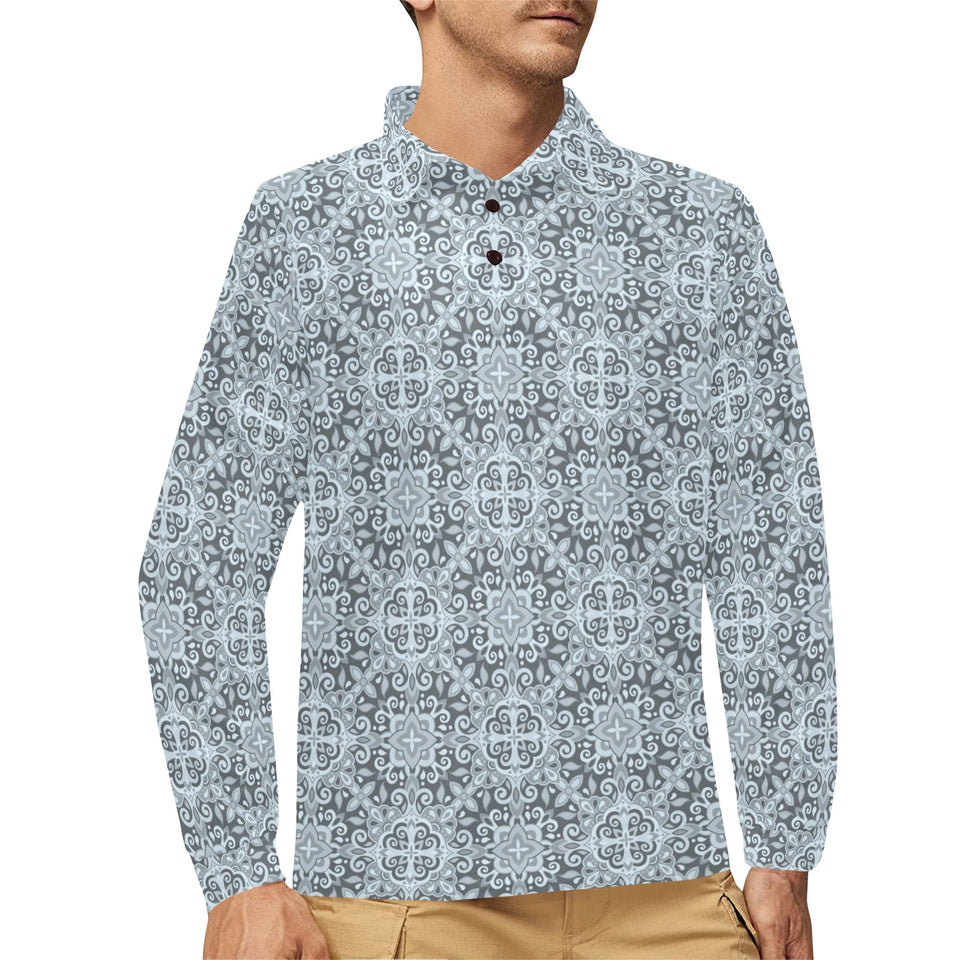 Traditional indian element pattern Men's Long Sleeve Polo Shirt