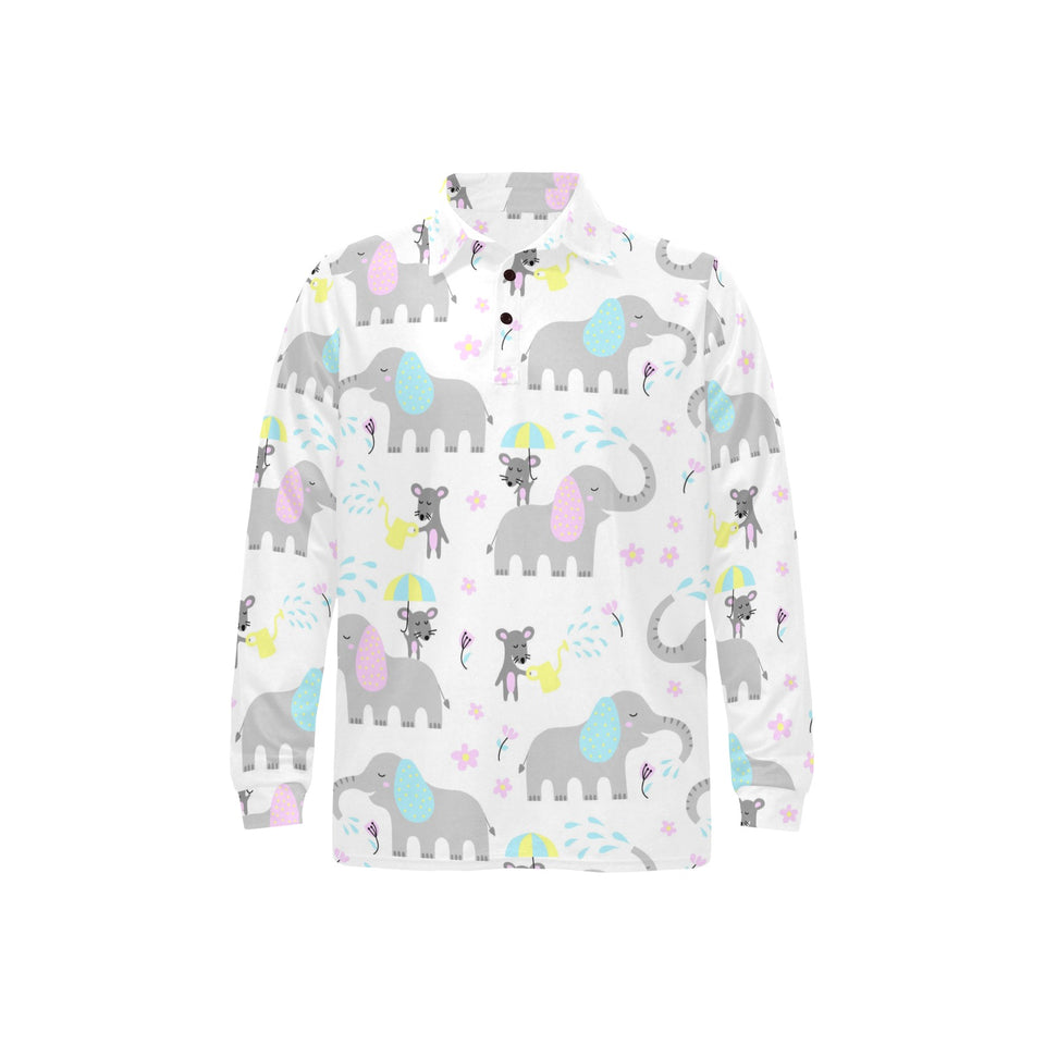 Cute elephant mouse pattern Men's Long Sleeve Polo Shirt