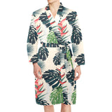 heliconia flowers, palm and monstera leaves Men's Long Sleeve Belted Night Robe