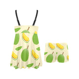 Durian pattern Chest Sexy Pleated Two Piece Swim Dress