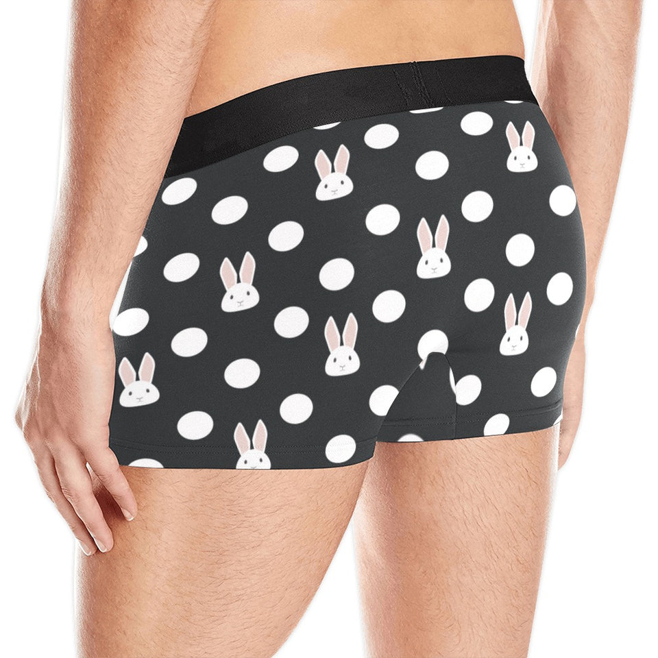 Cute white rabbit polka dots black background Men's All Over Print Boxer Briefs Men's Underwear