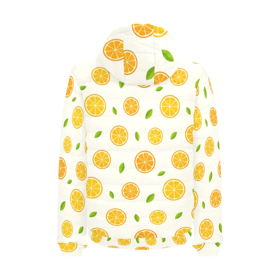 oranges leaves pattern Men's Padded Hooded Jacket