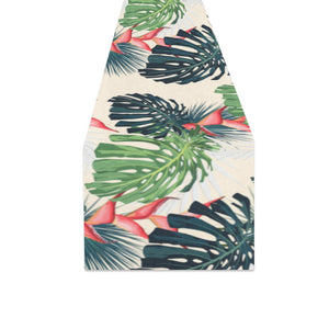 heliconia flowers, palm and monstera leaves Table Runner