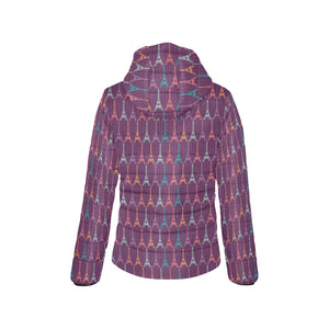 Eiffel Tower Pattern Print Design 05 Women's Padded Hooded Jacket