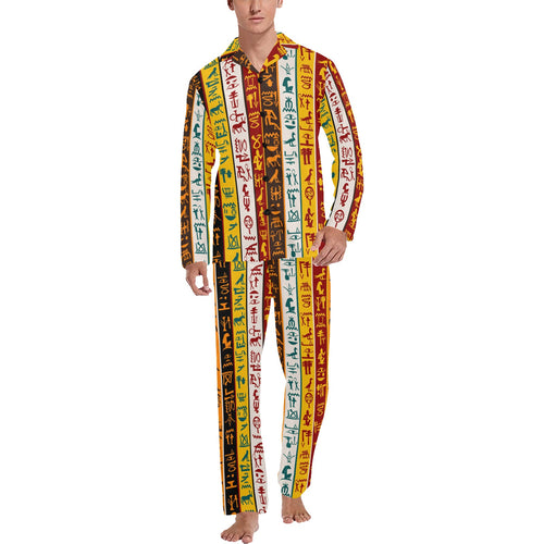 Egypt Hieroglyphics Pattern Print Design 01 Men's Long Pajama Set