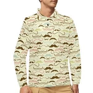 Mustache Beard Pattern Print Design 01 Men's Long Sleeve Polo Shirt