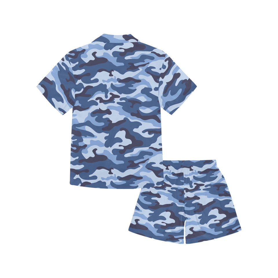 Blue camouflage pattern Kids' Boys' Girls' V-Neck Short Pajama Set