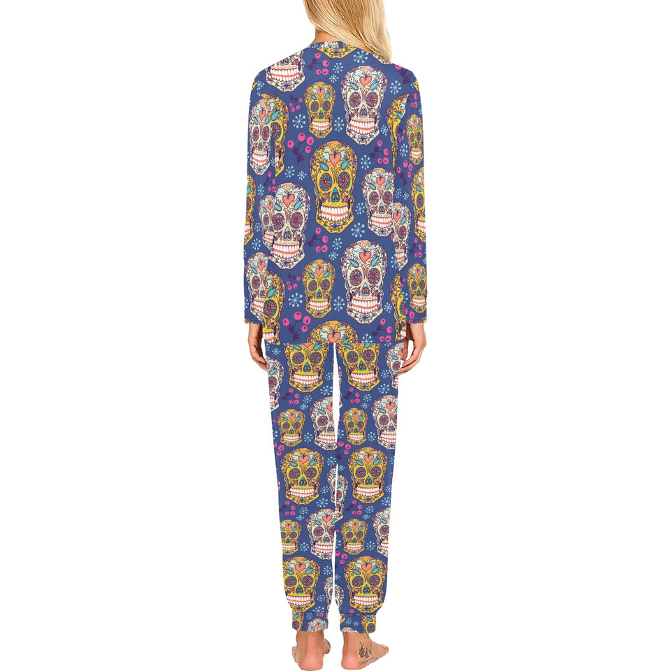 Sugar skull flower pattern Women's All Over Print Pajama Set