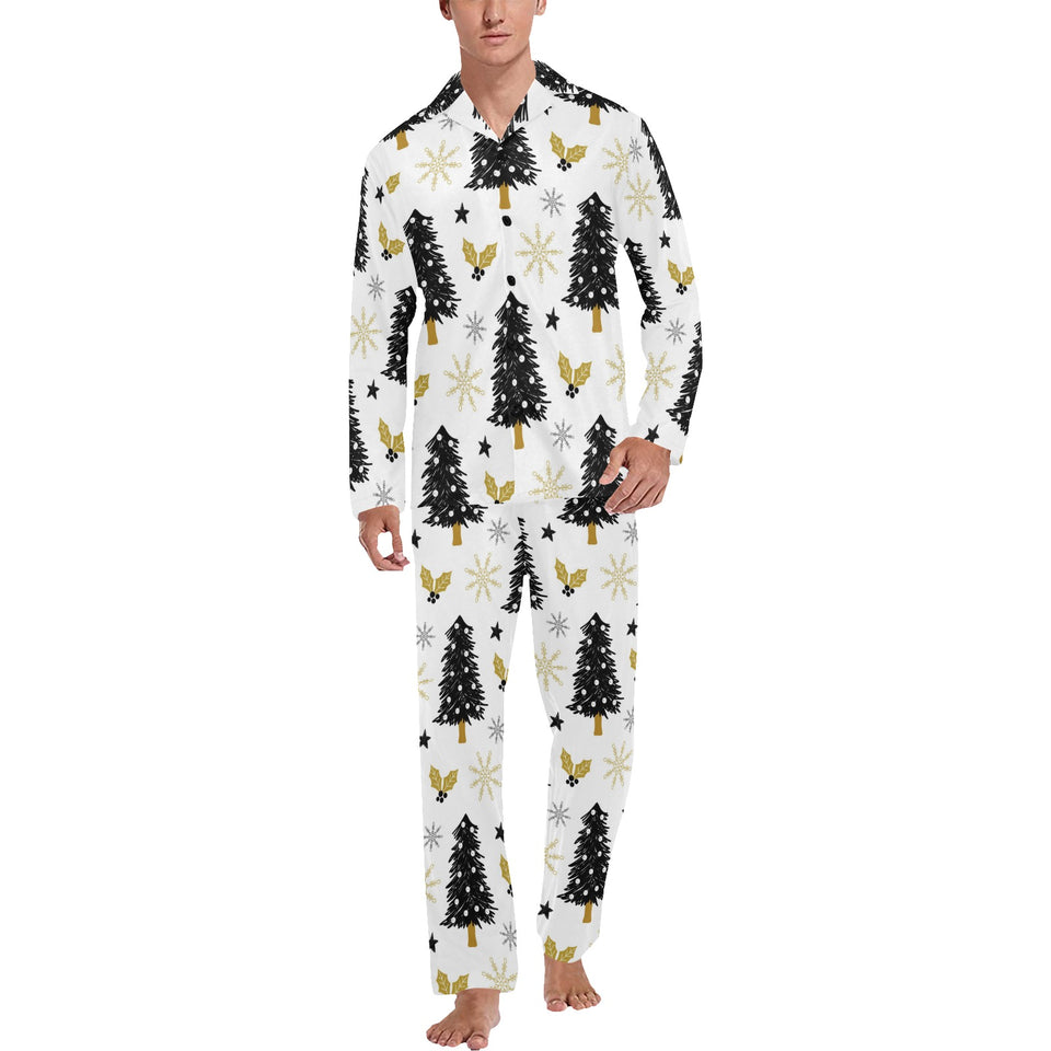 Christmas tree holly snow star pattern Men's Long Pajama Set