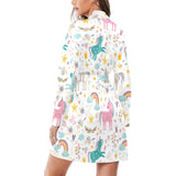 Colorful unicorn pattern Women's Long Sleeve Belted Night Robe