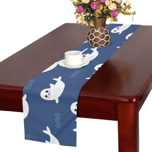 Cute white baby sea lion seal pattern Table Runner