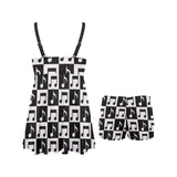 Music Notes Pattern Print Design 01 Chest Sexy Pleated Two Piece Swim Dress