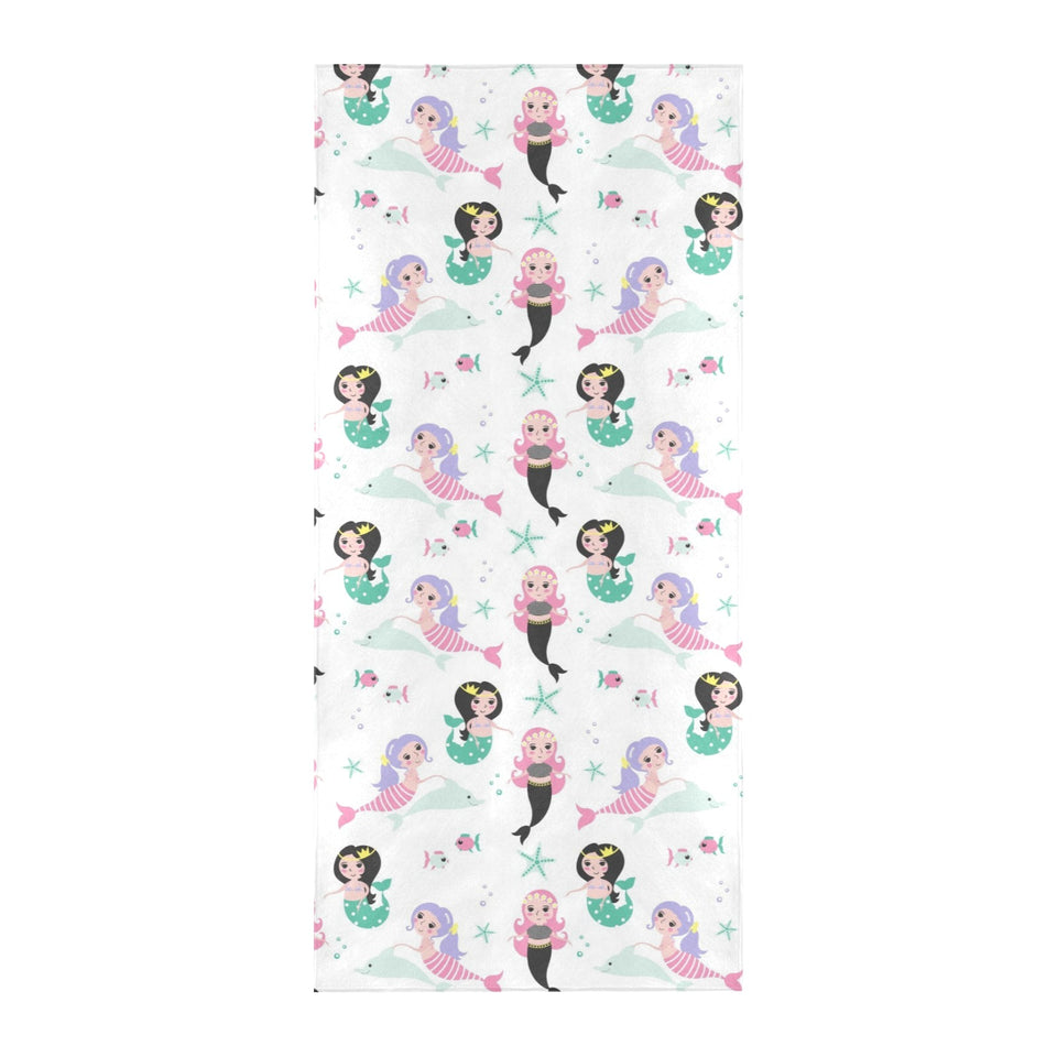 cute mermaid dolphin fish starfish pattern Beach Towel