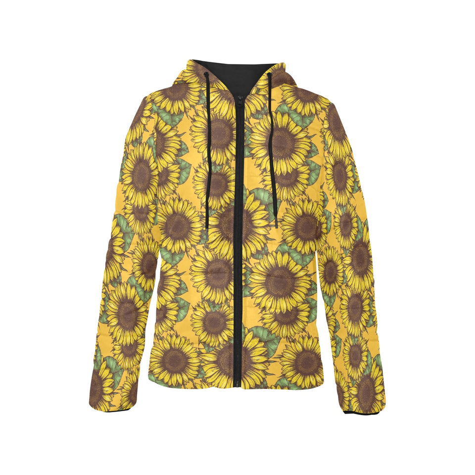 Sunflower pattern Women's Padded Hooded Jacket