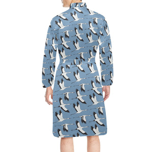 Seagull Pattern Print Design 04 Men's Long Sleeve Belted Night Robe