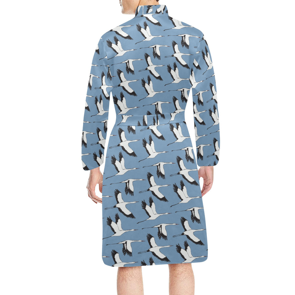 Seagull Pattern Print Design 04 Men's Long Sleeve Belted Night Robe