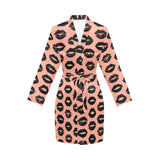 Lips Pattern Print Design 02 Women's Long Sleeve Belted Night Robe