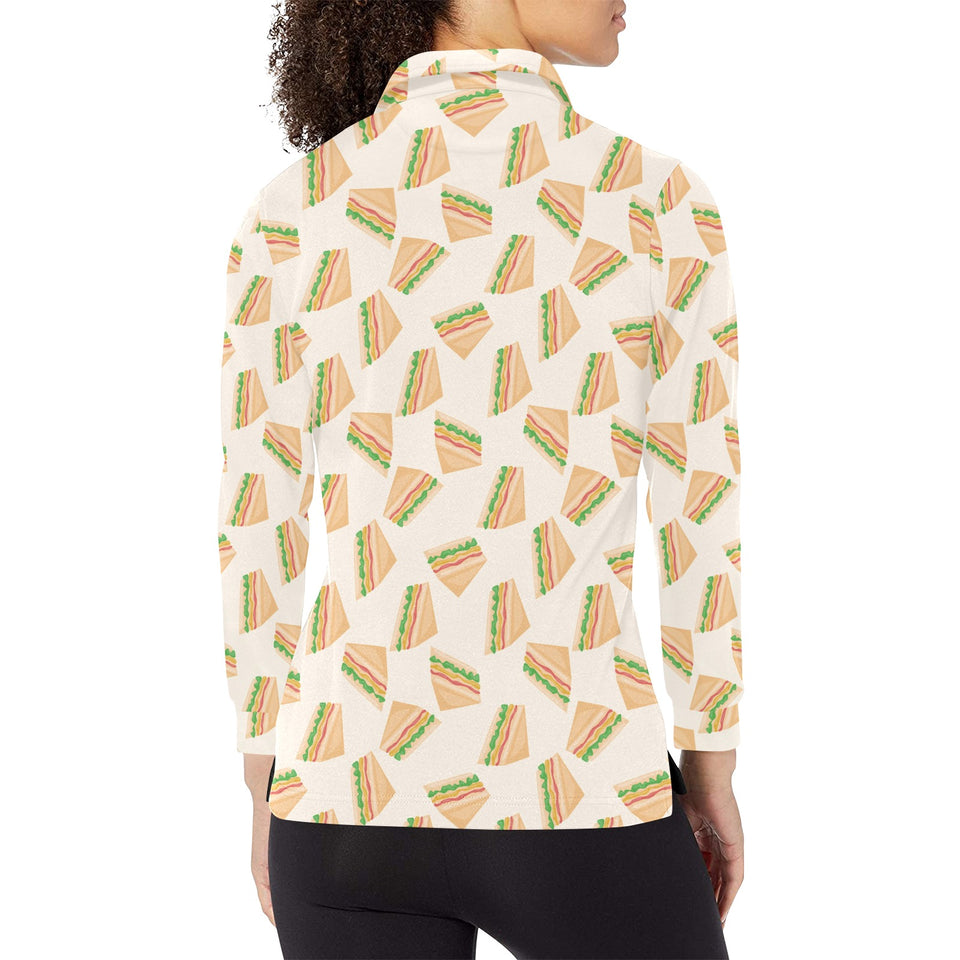 Sandwich Pattern Print Design 01 Women's Long Sleeve Polo Shirt