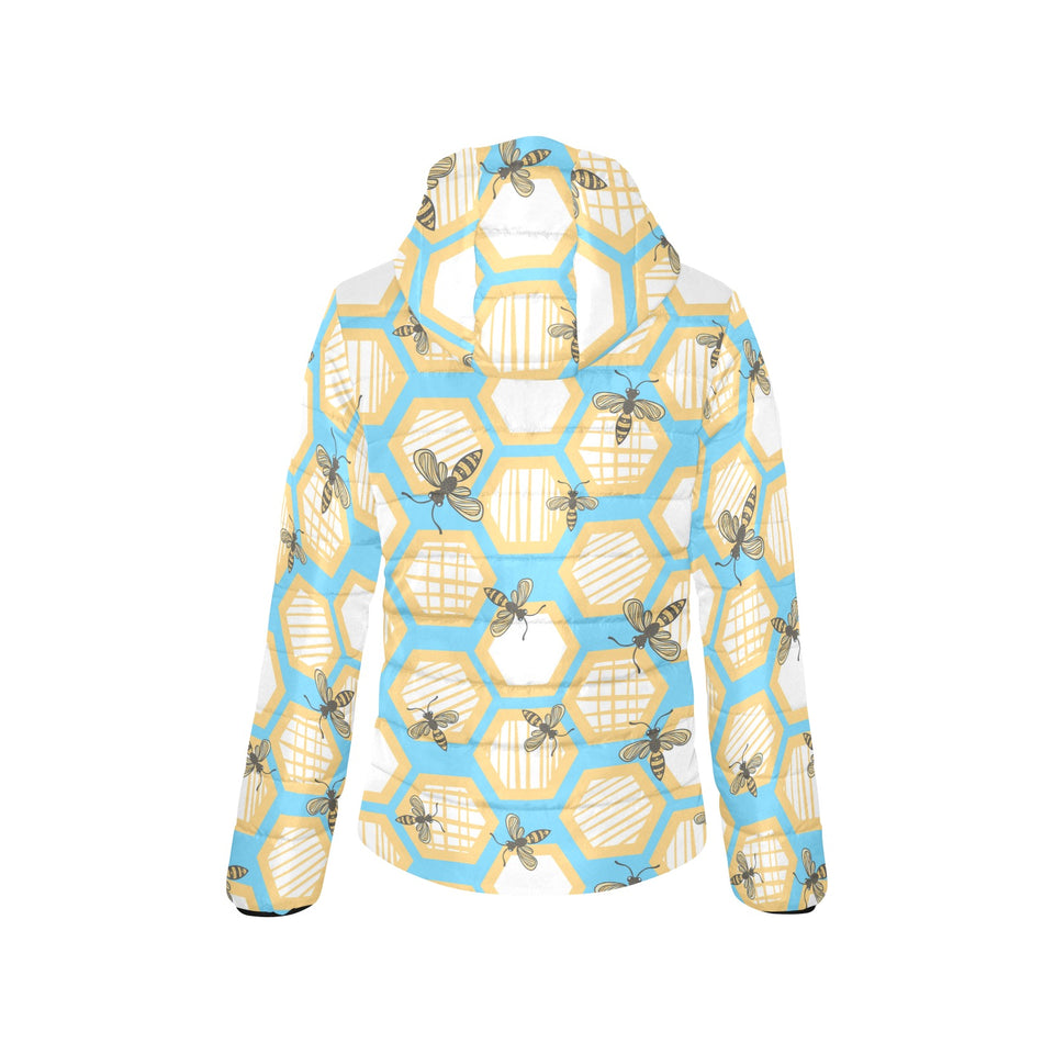 Bee honeycomb pattern Women's Padded Hooded Jacket