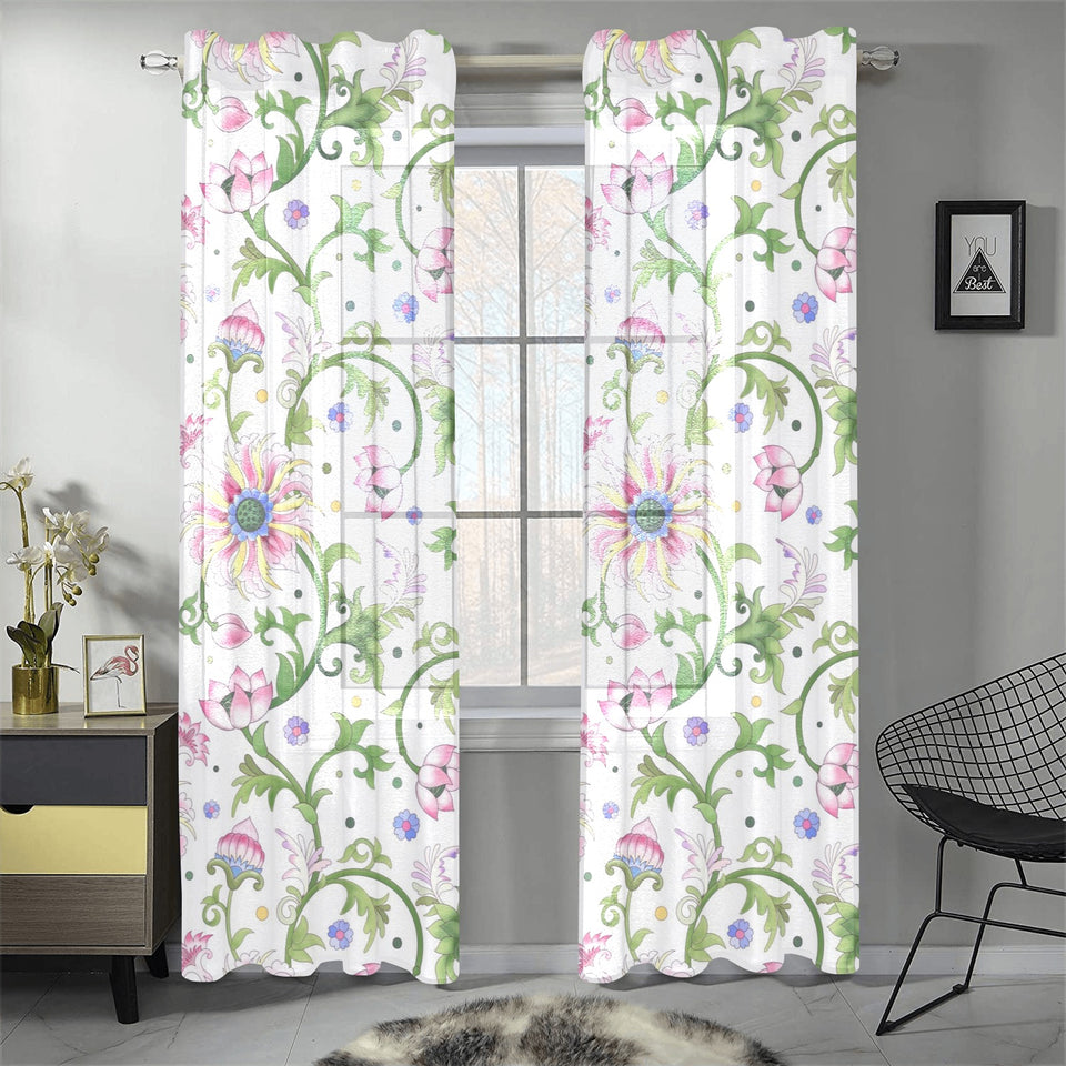 Beautiful pink lotus waterlily leaves pattern Gauze Curtain