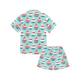 Red White sailboat wave background Kids' Boys' Girls' V-Neck Short Pajama Set