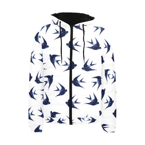 Swallow Pattern Print Design 03 Men's Padded Hooded Jacket