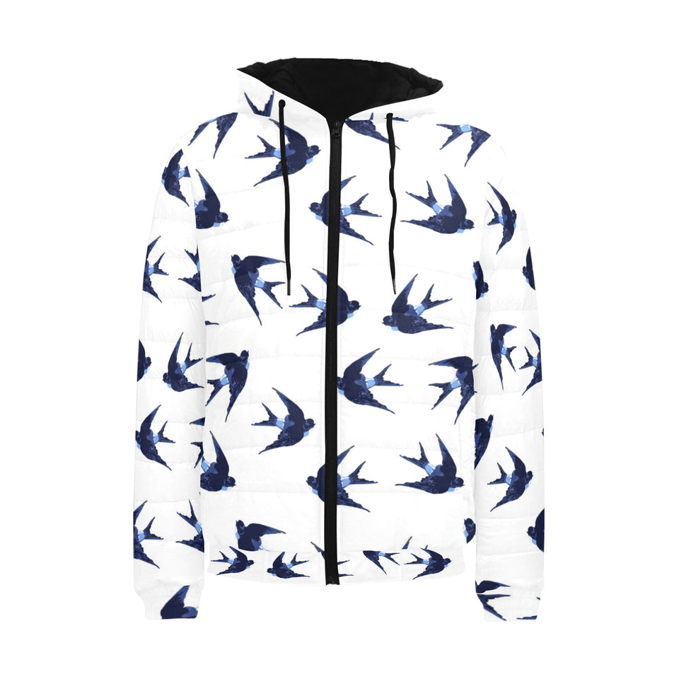 Swallow Pattern Print Design 03 Men's Padded Hooded Jacket