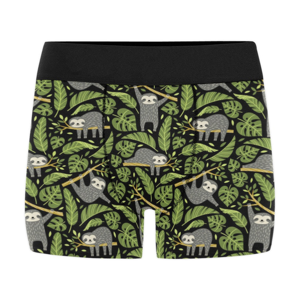 Cute sloths tropical palm leaves black background Men's All Over Print Boxer Briefs Men's Underwear